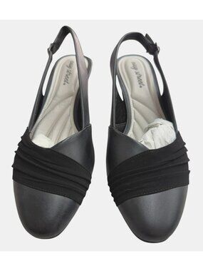 Easy Street Black Slingback Heels 11M With Ruched Toe & Low Block Heel  NWOB